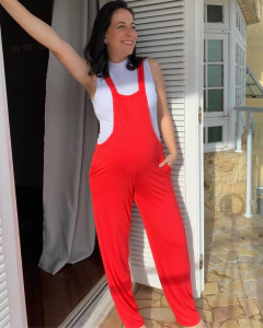 Macacão Jardineira Básica Malha Viscolycra Vermelho - Loja Tá na Click