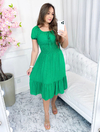 Vestido Midi cintura Lastex manga curta Poá Verde bandeira