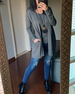 Maxi cardigan malha Cinza - loja online