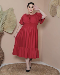 Vestido Midi cintura Lastex Vermelho PLUS SIZE - comprar online