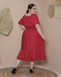 Vestido Midi cintura Lastex Vermelho PLUS SIZE - Loja Tá na Click