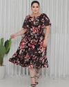 Vestido Midi cintura Lastex Preto Floral PLUS SIZE - comprar online