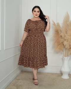 Vestido Midi cintura Lastex Animal Print PLUS SIZE - comprar online