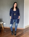 Conjunto Twin Set Regata + Maxi cardigan malha Azul