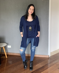 Conjunto Twin Set Regata + Maxi cardigan malha Azul