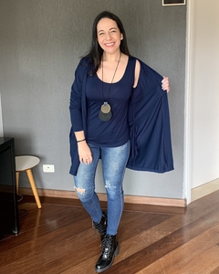 Conjunto Twin Set Regata + Maxi cardigan malha Azul - comprar online