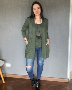 Conjunto Twin Set Regata + Maxi cardigan malha Verde Militar