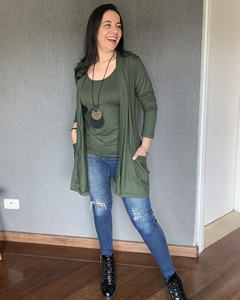 Conjunto Twin Set Regata + Maxi cardigan malha Verde Militar - comprar online