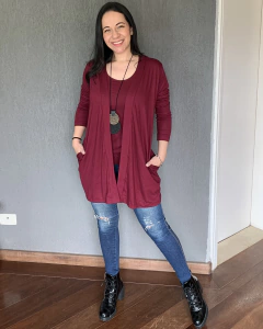 Conjunto Twin Set Regata + Maxi cardigan malha Marsala - comprar online
