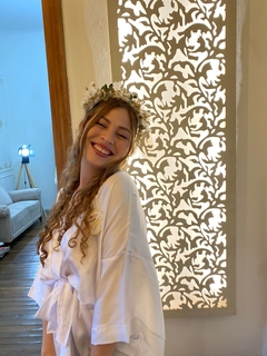 Bata Kimono De Seda Con Encaje BLANCO Novia Boda Casamiento - OhMagnoliaKimonos