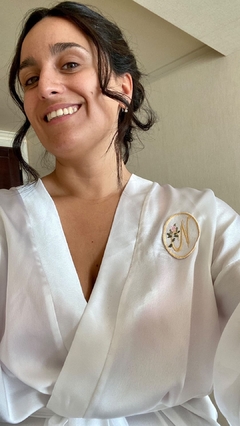Kimono Bata Corto De Novia de Seda Blanco Deshaville Robe Wedding Ajuar - tienda online