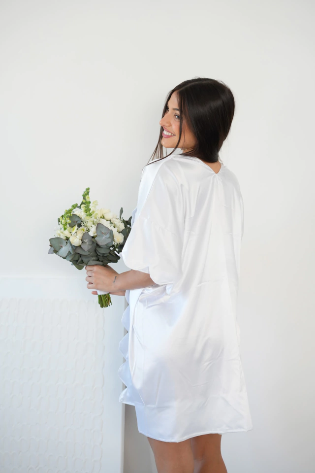 Bata Kimono De Seda Con ONDITAS BLANCO Novia Boda Casamiento — imagen 4