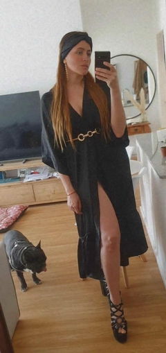 Vestido estilo Kimono KIMONODRESS Vestido Cruzado de Seda Sedita para Fiesta Liso Color Negro - tienda online