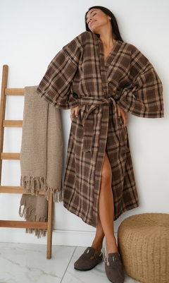 Kimono de Paño Cuadrille Tonos Tierra Ideal Invierno para estar en casa o usar tipo TAPADO - comprar online