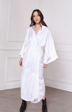 Kimono Largo con Mangas Japonesas NOVIA de sedita Saten con spandex Liso Blanco - comprar online