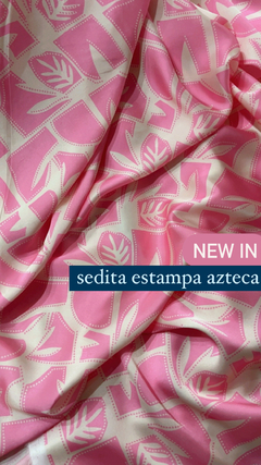 Kimono Largo con Mangas Japonesas de Seda Estampado Azteca Rosa Chicle y Nude - comprar online