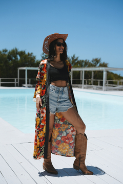 Kimono Largo con Mangas Japonesas de Seda Estampado Negro SUPER HIT LO VOLVIMOS A HACER - comprar online