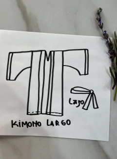 Imagen de Kimono Largo Increíble con Mangas Japonesas de Tela Algodon Opaca Cuadrille Rosa y Blanca combinado