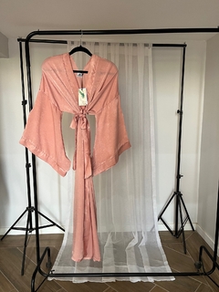 Kimono Largo con Mangas Japonesas Rosa Viejo de sedita Gamuzada Liso - comprar online