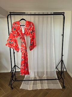 Kimono Largo con Mangas Japonesas de Seda Estampado ROJO Verano 2025 en internet
