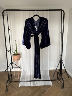 Kimono de Terciopelo De Fiesta Largo Mujer Moda Fiesta Noche Azul - comprar online