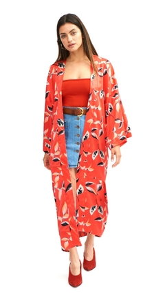 Kimono Largo con Mangas Japonesas de Seda Estampado ROJO Verano 2025 - comprar online