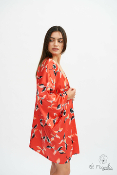 Kimono Corto con Mangas Japonesas de Seda Estampado Rojo Verano 2025 - tienda online