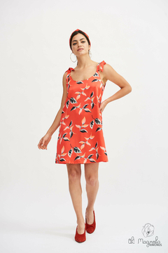 Vestido Gina Corto De Fiesta Verano de Seda Estampado Rojo Verano 2025 - OhMagnoliaKimonos