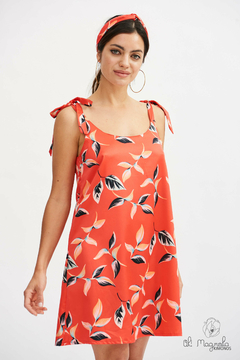 Vestido Gina Corto De Fiesta Verano de Seda Estampado Rojo Verano 2025 - tienda online