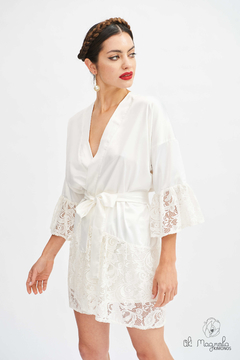 Imagen de Bata Kimono De Seda Con Encaje BLANCO Novia Boda Casamiento