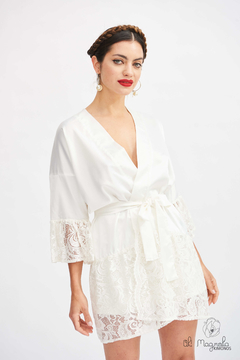 Bata Kimono De Seda Con Encaje BLANCO Novia Boda Casamiento - comprar online