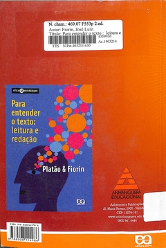 Livro PLT 211 - Para enteder o texto: leitura e redação 2ª Edição de José Luiz Fiorin - comprar online