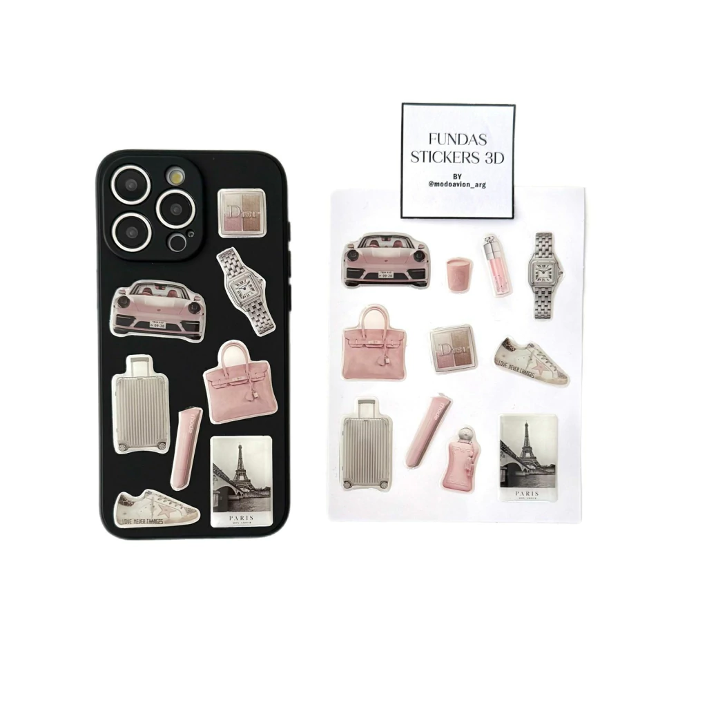 Funda PARIS STICKERS 3D NEGRA CON CUBRE CAMARAS