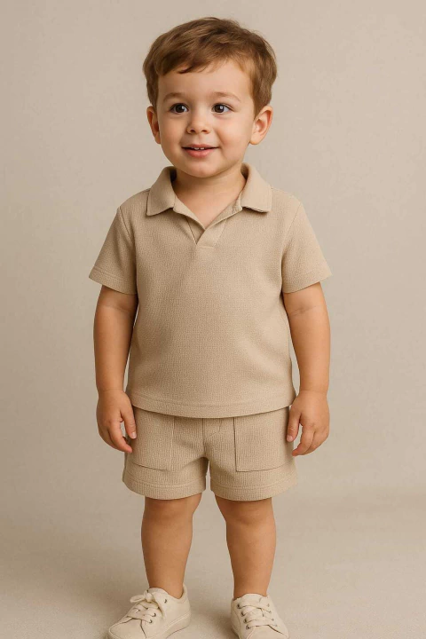 Conjunto Waffle, Shorts e Camiseta - Creme - comprar online