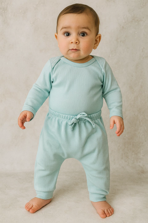 Conjunto Basic - Body Manga Longa e Calça Azul Céu - comprar online