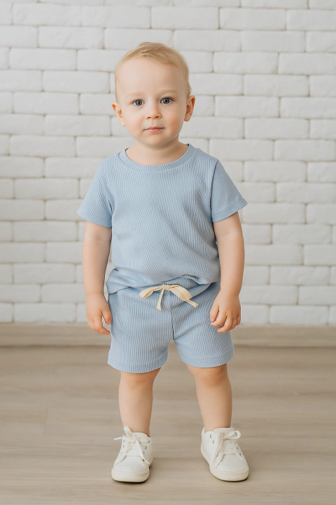 Conjunto Camiseta e Shorts - Malha Block, Azul Céu - comprar online