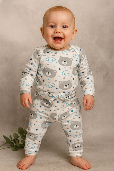 Conjunto Basic - Body Manga Longa e Calça Ursinho Blue - comprar online
