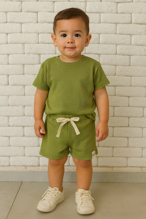Conjunto Camiseta e Shorts - Malha Block, Verde oliva - comprar online