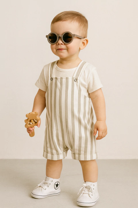 Jardineira Listrada Creme - comprar online