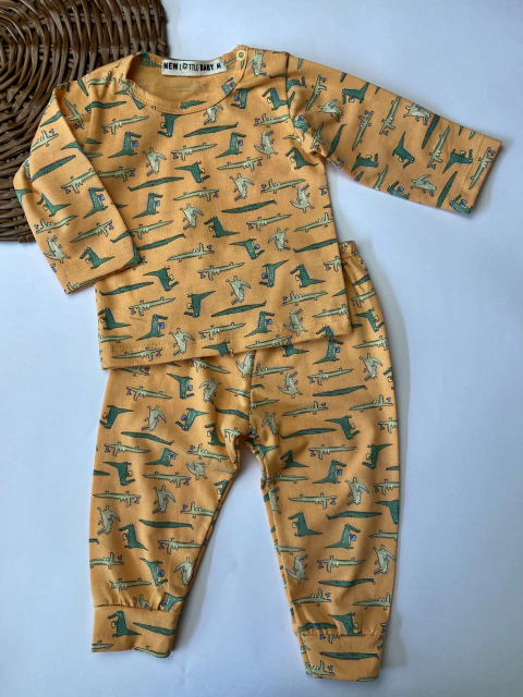 Pijama Camiseta Longa e Calça jacaré Laranja