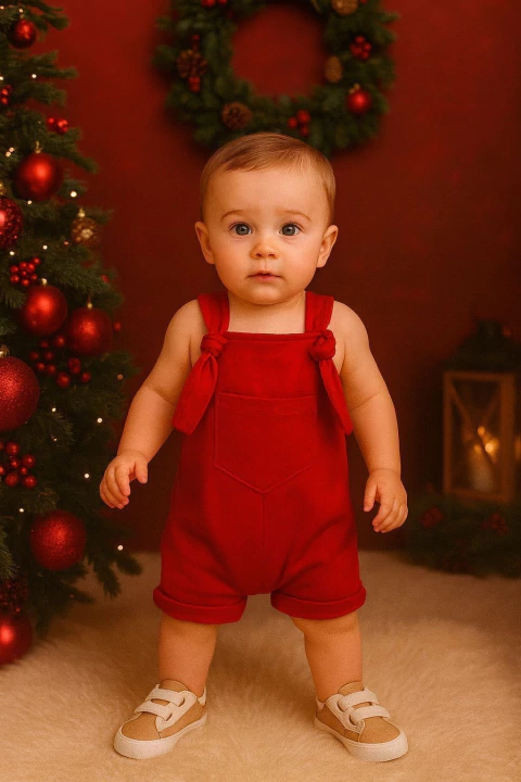 Jardineira Curta com Bolso Vermelha - Natal - comprar online