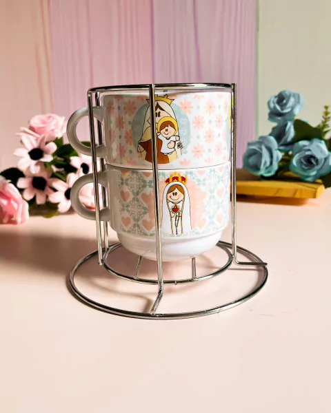 Kit 2 xícaras rosê e verde - com suporte