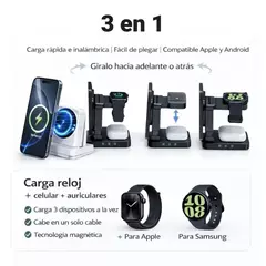 Cargador Inalámbrico Magnético 3 en 1 Plegable 15W Qi - Negro - comprar online