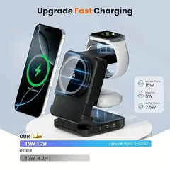 Cargador Inalámbrico Magnético 3 en 1 Plegable 15W Qi - Negro