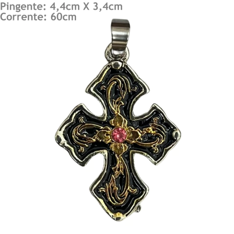 Corrente Shine Crucifixo SW004 Pedra Rosa - comprar online