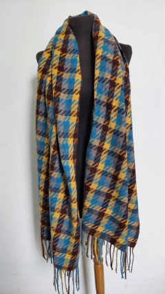 Pashmina Cashmere M081 Mostaza con Azul - comprar online