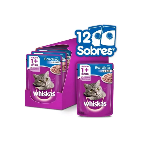 WHISKAS ADULTO SOBRE SARDINA EN SALSA x 85g {{CAJA X 12 UND}}