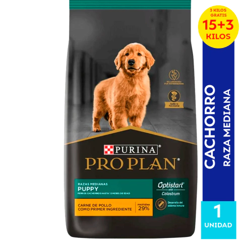 PRO PLAN PUPPY RAZAS MEDIANAS x 15 + 3 kg.