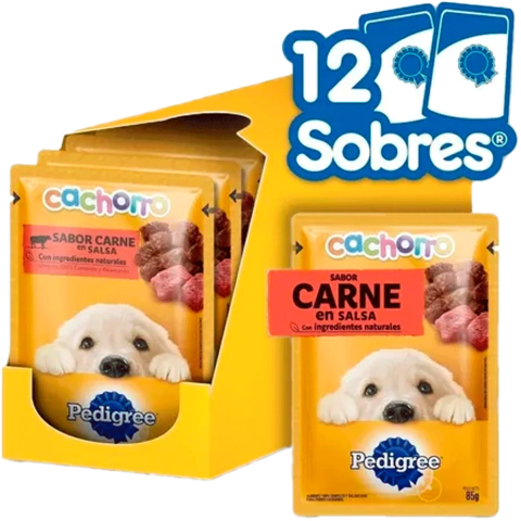 PEDIGREE POUCH CACHORRO CARNE EN SALSA x 85g {{CAJA X 12 UND}}