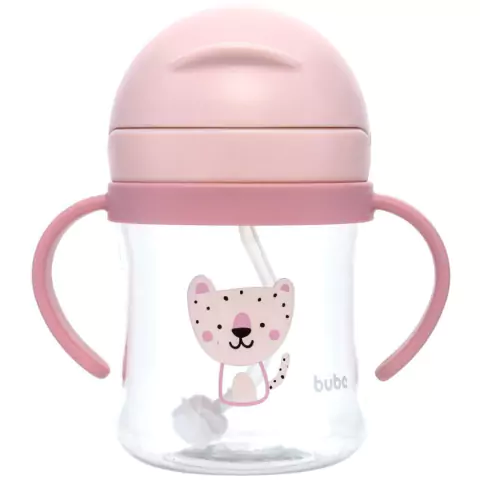 Copo de Tritan com Canudo Oncinha Rosa Buba